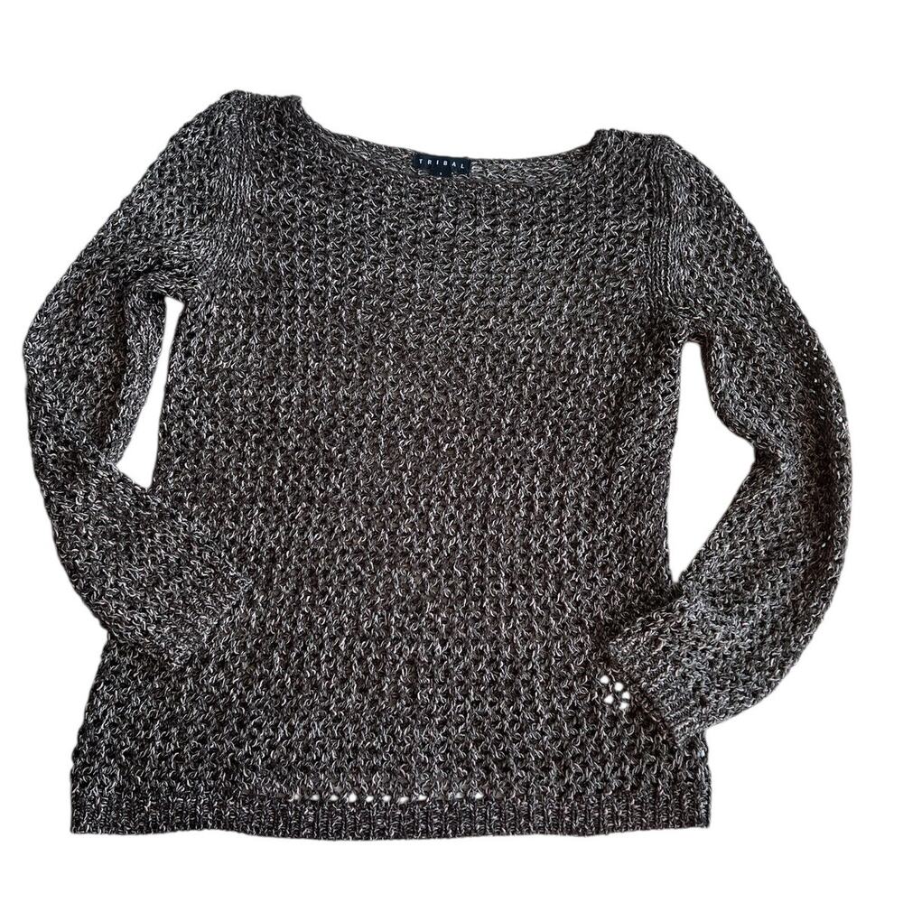 Tribal Brown & Pink Open Weave Sweater - Women's S
